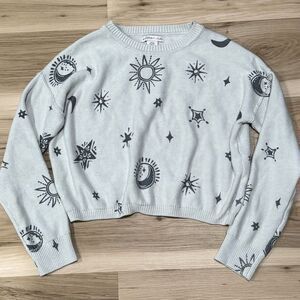 Sincerely Jules Moon and Stars Pullover Cropped Long Sleeve Sweatshirt Womens XS
